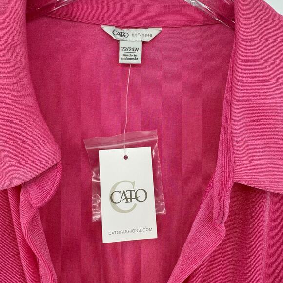 Cato blouse button front stretch ruched slinky travel pink 22W-24W NEW - Picture 5 of 7